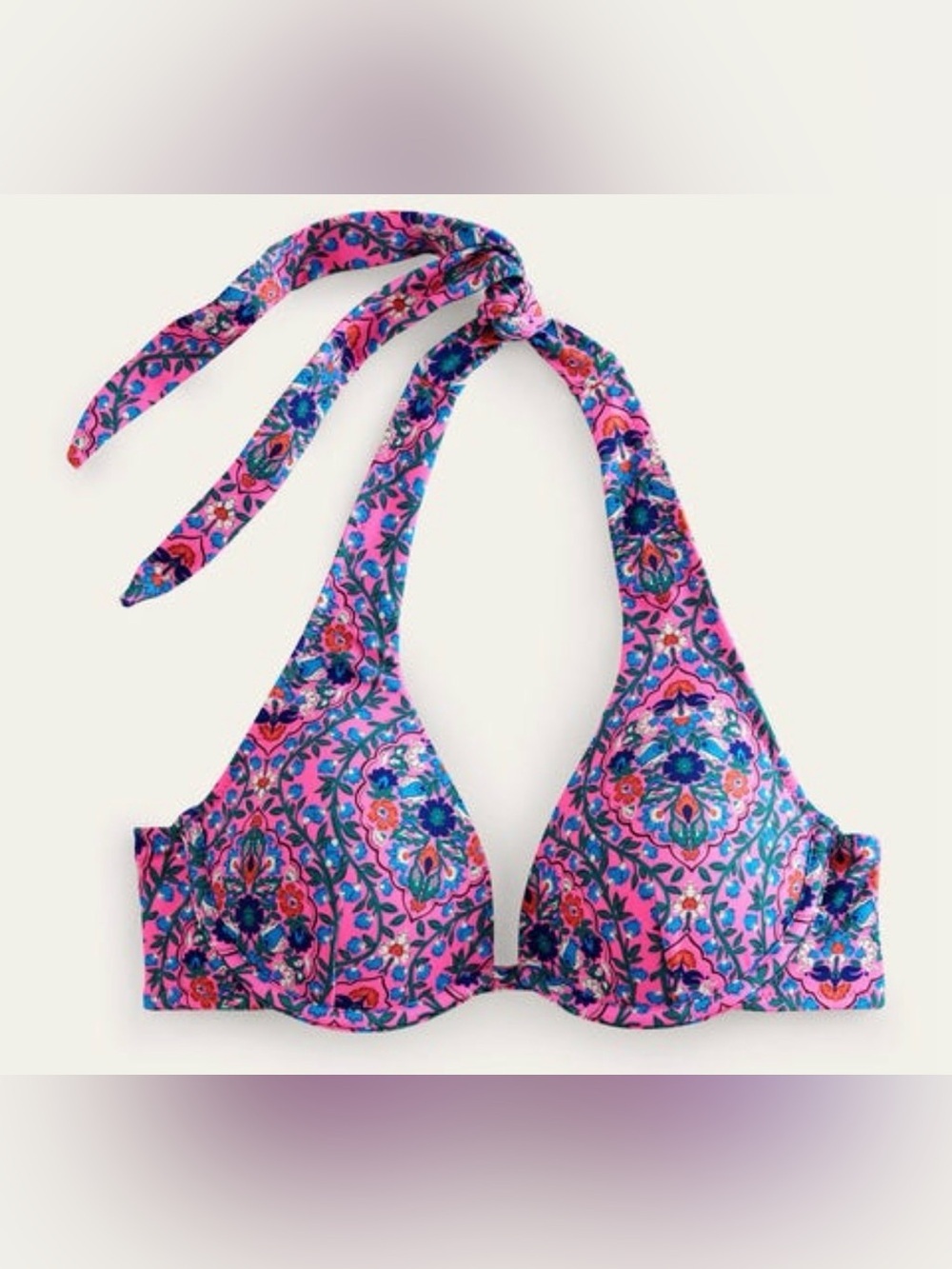 Boden Enhancer Underwire Bikini Halter Top Festival Pink Vine 36DD NEW 3138